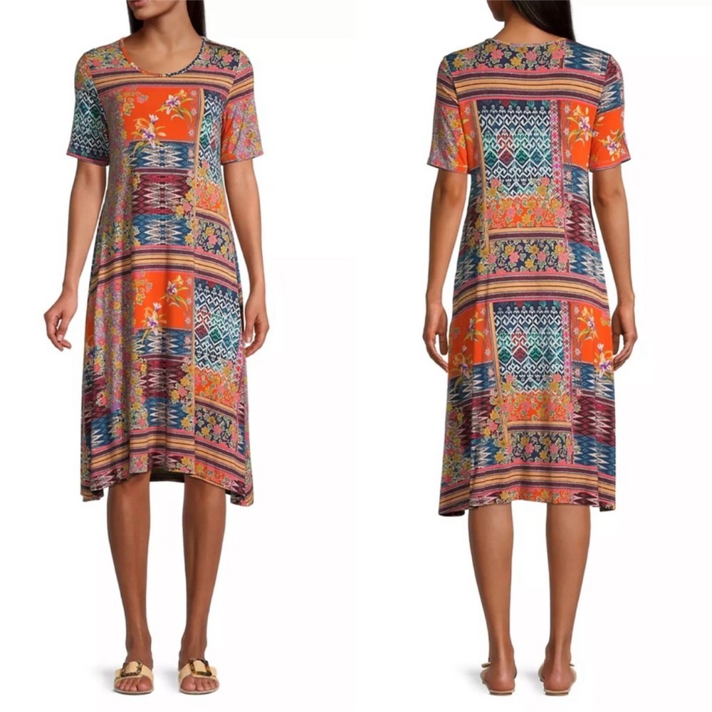 Johnny Was Allie Flower Patchwork Print Bamboo Swing Dress